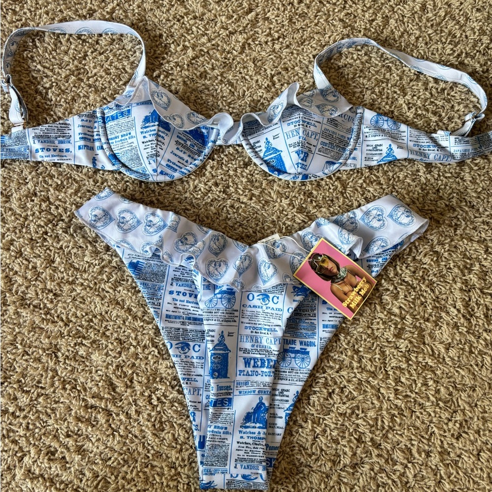 Strawberry Milk Mob Blue and White Bikini